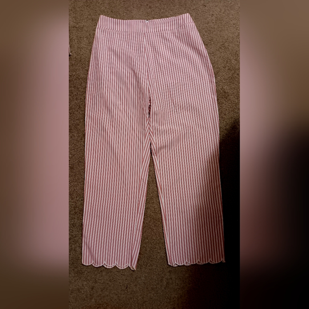 NWT Pink & White Striped Capri Pants, Size Small